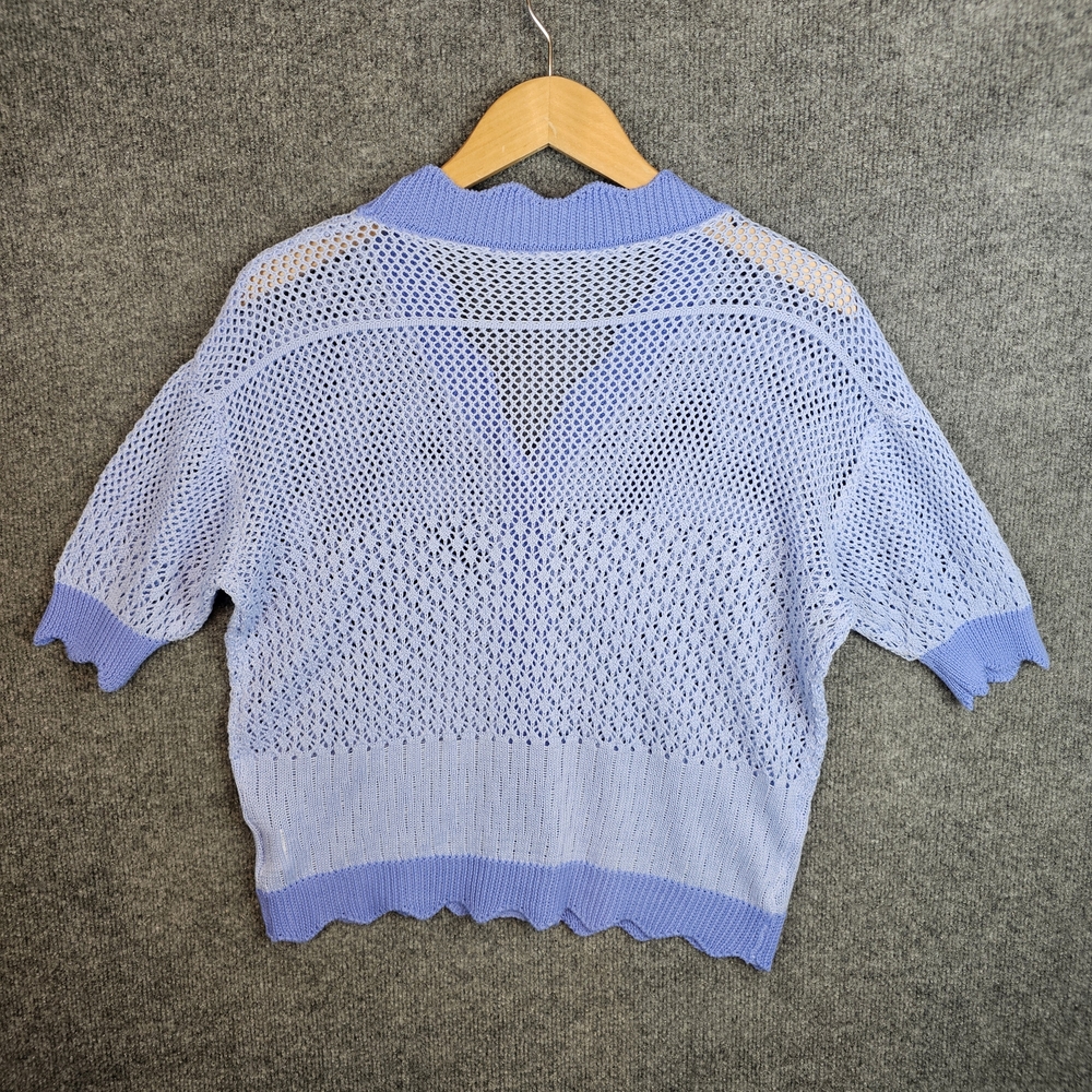 🌸Adorable Pastel Blue Floral Knit Cardigan | Scalloped Hem🌼 - Picture 3 of 6